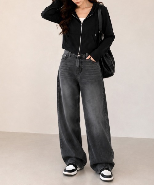 CLOTHY（クロシィ）の「【さらっと羽織れる薄手素材♪】ダブルZIP ショート丈 カットソー パーカー 秋服（パーカー・レディース・アイボリー/グレー/ブラック・FREE）」の17枚目の写真