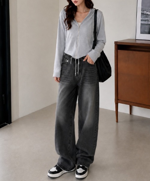 CLOTHY（クロシィ）の「【さらっと羽織れる薄手素材♪】ダブルZIP ショート丈 カットソー パーカー 秋服（パーカー・レディース・アイボリー/グレー/ブラック・FREE）」の12枚目の写真
