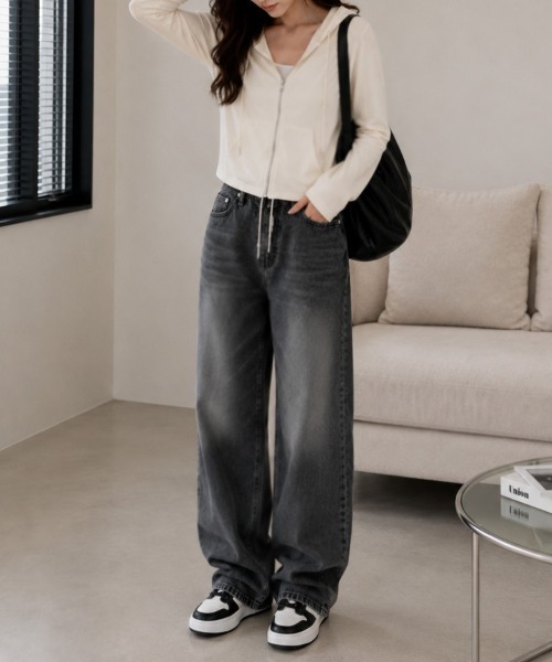 CLOTHY（クロシィ）の「【さらっと羽織れる薄手素材♪】ダブルZIP ショート丈 カットソー パーカー 秋服（パーカー・レディース・アイボリー/グレー/ブラック・FREE）」の22枚目の写真