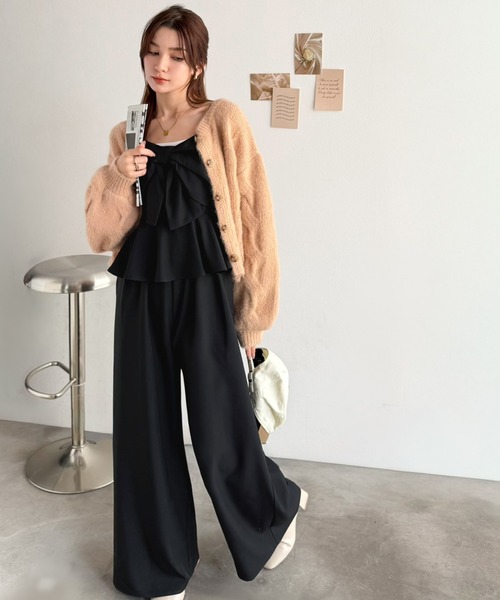 mily bilet(ミウィビレット)の「【mily bilet】ひと目で恋して、一枚で華やぐ♪ビッグリボンペプラムサロペット(サロペット/オーバーオール・レディース・グレー/ブラック・LARGE/X-LARGE/MEDIUM/SMALL)」の6枚目の写真