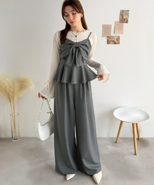 mily bilet(ミウィビレット)の「【mily bilet】ひと目で恋して、一枚で華やぐ♪ビッグリボンペプラムサロペット(サロペット/オーバーオール・レディース・グレー/ブラック・LARGE/X-LARGE/MEDIUM/SMALL)」の13枚目の写真