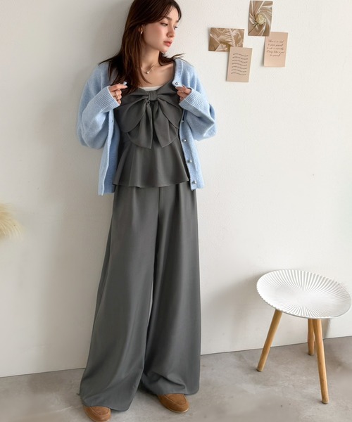 mily bilet(ミウィビレット)の「【mily bilet】ひと目で恋して、一枚で華やぐ♪ビッグリボンペプラムサロペット(サロペット/オーバーオール・レディース・グレー/ブラック・LARGE/X-LARGE/MEDIUM/SMALL)」の16枚目の写真