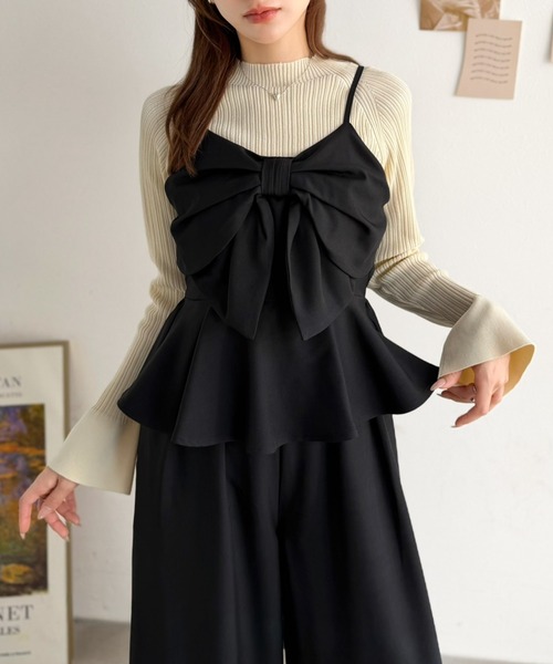 mily bilet(ミウィビレット)の「【mily bilet】ひと目で恋して、一枚で華やぐ♪ビッグリボンペプラムサロペット(サロペット/オーバーオール・レディース・グレー/ブラック・LARGE/X-LARGE/MEDIUM/SMALL)」の7枚目の写真