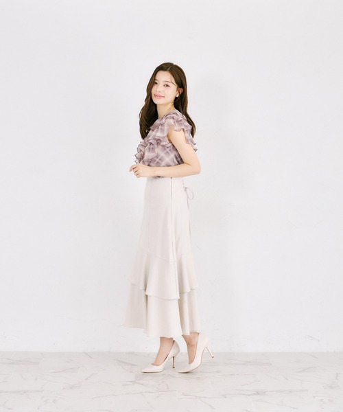 tocco closet（トッコ　クローゼット）の「ハート釦シャドーチェックラッフルフリルブラウス（シャツ/ブラウス・レディース・ブラック/モカ・M）」の7枚目の写真