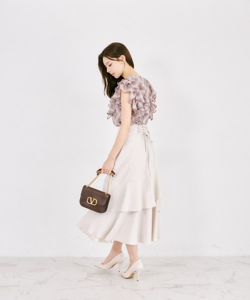 tocco closet（トッコ　クローゼット）の「ハート釦シャドーチェックラッフルフリルブラウス（シャツ/ブラウス・レディース・ブラック/モカ・M）」の8枚目の写真