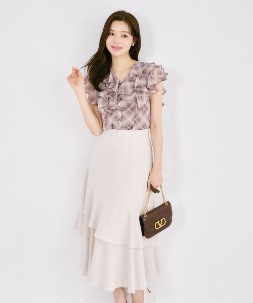tocco closet（トッコ　クローゼット）の「ハート釦シャドーチェックラッフルフリルブラウス（シャツ/ブラウス・レディース・ブラック/モカ・M）」の10枚目の写真
