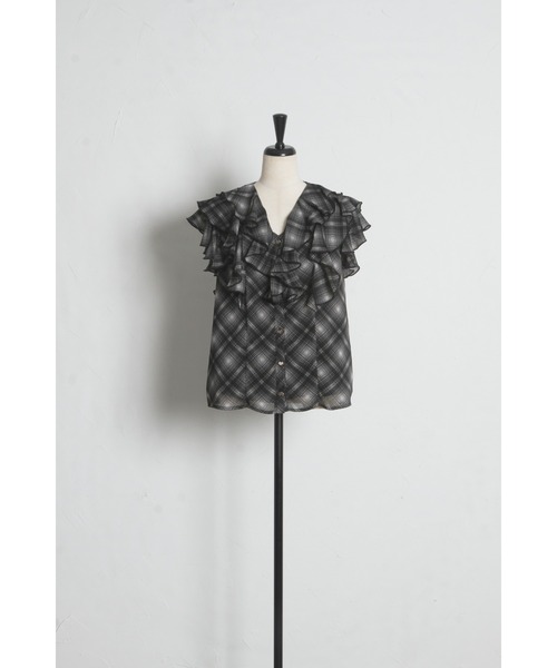 tocco closet（トッコ　クローゼット）の「ハート釦シャドーチェックラッフルフリルブラウス（シャツ/ブラウス・レディース・ブラック/モカ・M）」の16枚目の写真
