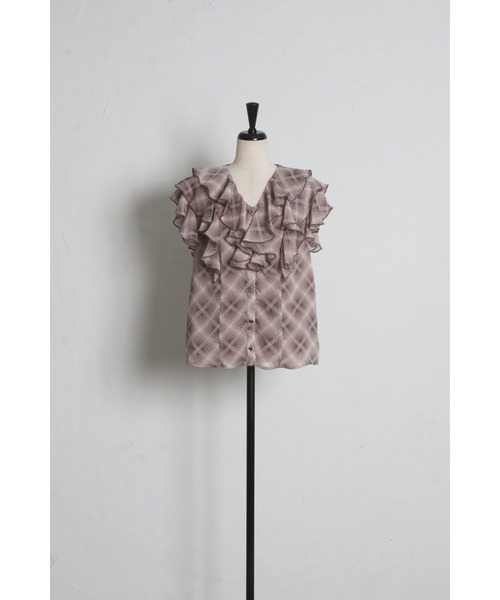 tocco closet（トッコ　クローゼット）の「ハート釦シャドーチェックラッフルフリルブラウス（シャツ/ブラウス・レディース・ブラック/モカ・M）」の17枚目の写真