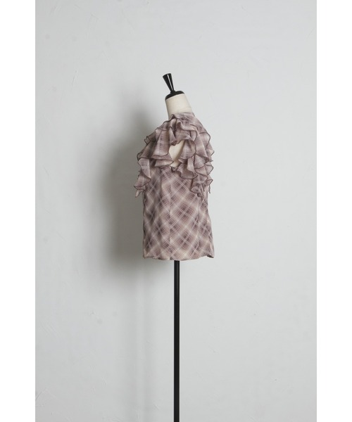 tocco closet（トッコ　クローゼット）の「ハート釦シャドーチェックラッフルフリルブラウス（シャツ/ブラウス・レディース・ブラック/モカ・M）」の18枚目の写真