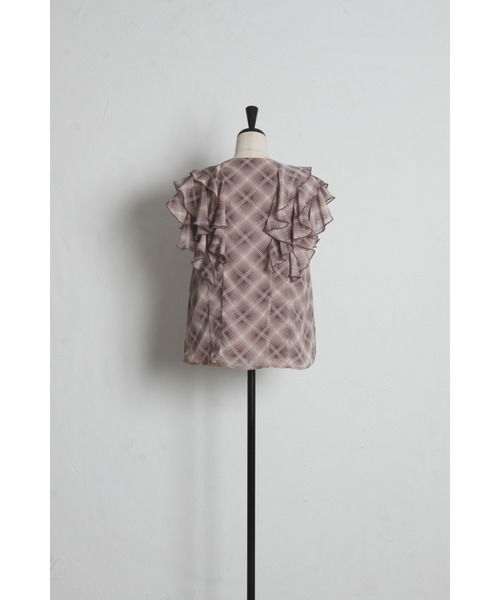 tocco closet（トッコ　クローゼット）の「ハート釦シャドーチェックラッフルフリルブラウス（シャツ/ブラウス・レディース・ブラック/モカ・M）」の19枚目の写真