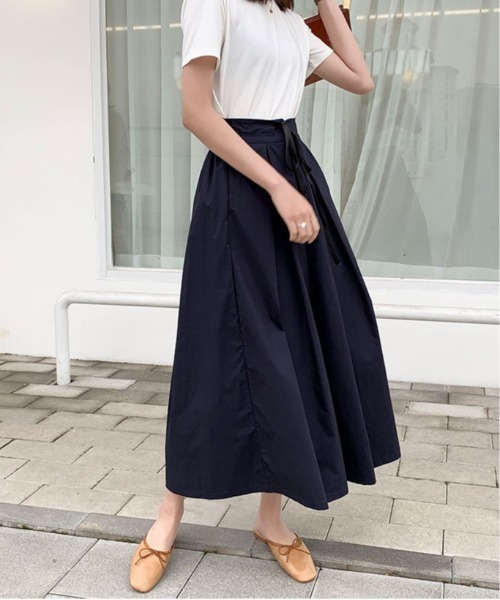 ＆soiree（アンドソワレ）の「ウエストリボン深タック入りワイドパンツ（その他パンツ・レディース・ネイビー/ベージュ・FREE）」の7枚目の写真