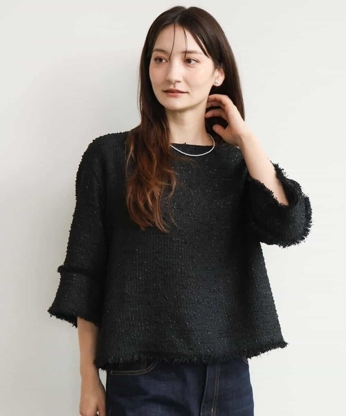 MK MICHEL KLEIN（エムケーミッシェルクラン）の「[洗える]ツイードライクフリンジトップス（Tシャツ/カットソー・レディース・グレー/ブラック・38）」の4枚目の写真