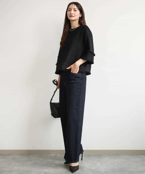 MK MICHEL KLEIN（エムケーミッシェルクラン）の「[洗える]ツイードライクフリンジトップス（Tシャツ/カットソー・レディース・グレー/ブラック・38）」の6枚目の写真