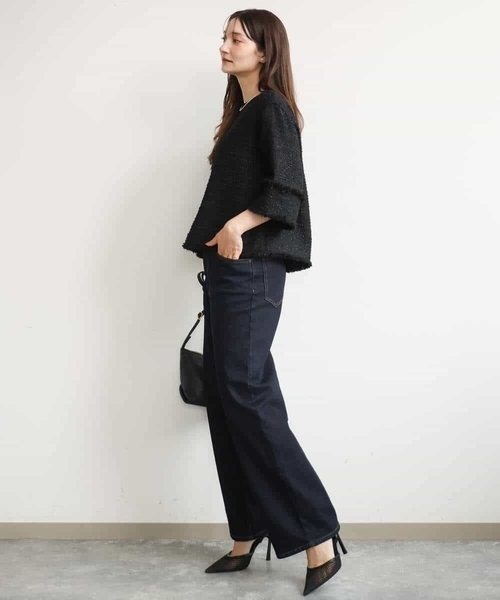 MK MICHEL KLEIN（エムケーミッシェルクラン）の「[洗える]ツイードライクフリンジトップス（Tシャツ/カットソー・レディース・グレー/ブラック・38）」の7枚目の写真