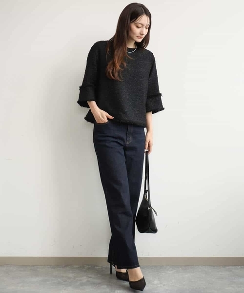 MK MICHEL KLEIN（エムケーミッシェルクラン）の「[洗える]ツイードライクフリンジトップス（Tシャツ/カットソー・レディース・グレー/ブラック・38）」の8枚目の写真