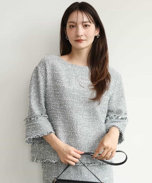 MK MICHEL KLEIN（エムケーミッシェルクラン）の「[洗える]ツイードライクフリンジトップス（Tシャツ/カットソー・レディース・グレー/ブラック・38）」の9枚目の写真