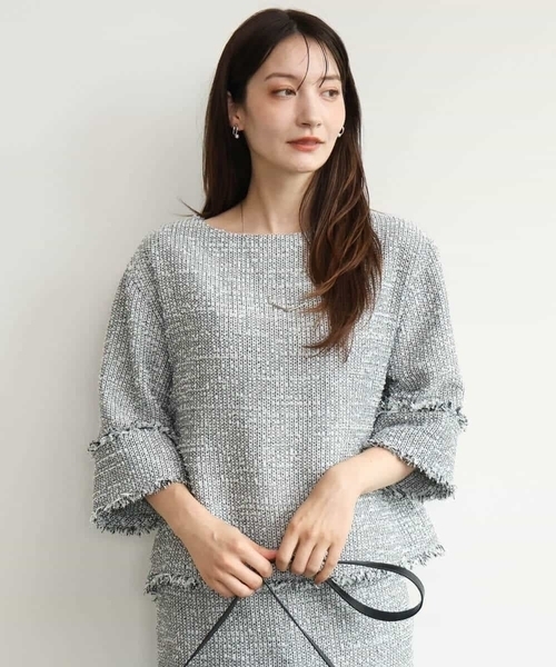MK MICHEL KLEIN（エムケーミッシェルクラン）の「[洗える]ツイードライクフリンジトップス（Tシャツ/カットソー・レディース・グレー/ブラック・38）」の10枚目の写真
