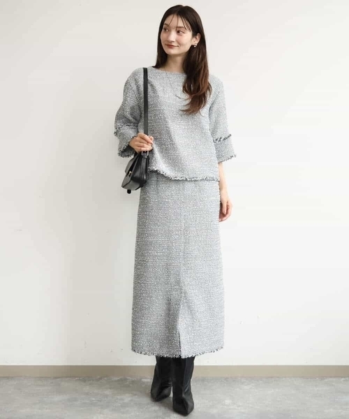 MK MICHEL KLEIN（エムケーミッシェルクラン）の「[洗える]ツイードライクフリンジトップス（Tシャツ/カットソー・レディース・グレー/ブラック・38）」の12枚目の写真