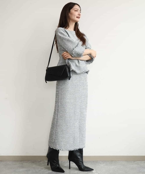MK MICHEL KLEIN（エムケーミッシェルクラン）の「[洗える]ツイードライクフリンジトップス（Tシャツ/カットソー・レディース・グレー/ブラック・38）」の13枚目の写真