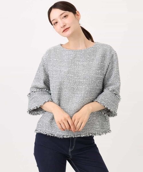 MK MICHEL KLEIN（エムケーミッシェルクラン）の「[洗える]ツイードライクフリンジトップス（Tシャツ/カットソー・レディース・グレー/ブラック・38）」の14枚目の写真