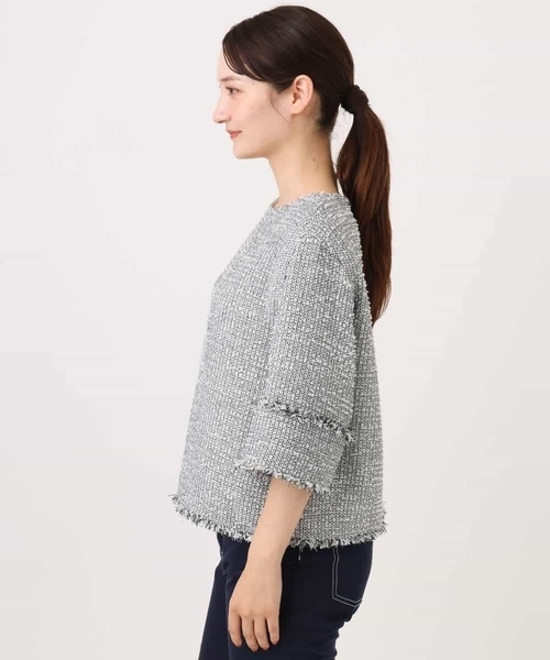 MK MICHEL KLEIN（エムケーミッシェルクラン）の「[洗える]ツイードライクフリンジトップス（Tシャツ/カットソー・レディース・グレー/ブラック・38）」の15枚目の写真