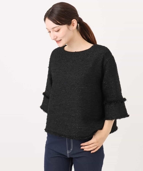 MK MICHEL KLEIN（エムケーミッシェルクラン）の「[洗える]ツイードライクフリンジトップス（Tシャツ/カットソー・レディース・グレー/ブラック・38）」の22枚目の写真