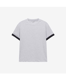 ロールアップ配色セミオーバーフィットデイリーハーフ袖Tシャツ - 2カラー