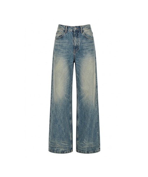 PROJECT WAVE(プロジェクトウェーブ)の「Laser Washing Wide Denim Pant(デニムパンツ・レディース・ブルー・LARGE/MEDIUM/SMALL)」の1枚目の写真