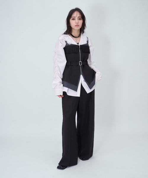 HARE（ハレ）の「2Pレースキリカエビスチェ＊ワイドパンツ(HARE)（つなぎ/オールインワン・レディース・ブラック/ブルー系その他・FREE）」の11枚目の写真