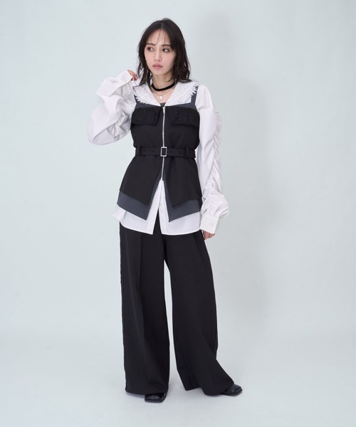 HARE（ハレ）の「2Pレースキリカエビスチェ＊ワイドパンツ(HARE)（つなぎ/オールインワン・レディース・ブラック/ブルー系その他・FREE）」の12枚目の写真