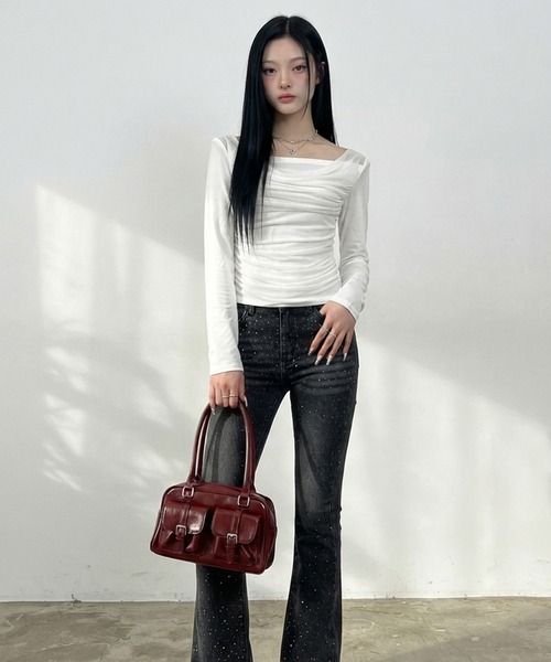 non-hedge(ノンヘッジ)の「シアー切替オフショルダートップス(Tシャツ/カットソー・レディース・ブラック/オフホワイト・FREE)」の11枚目の写真
