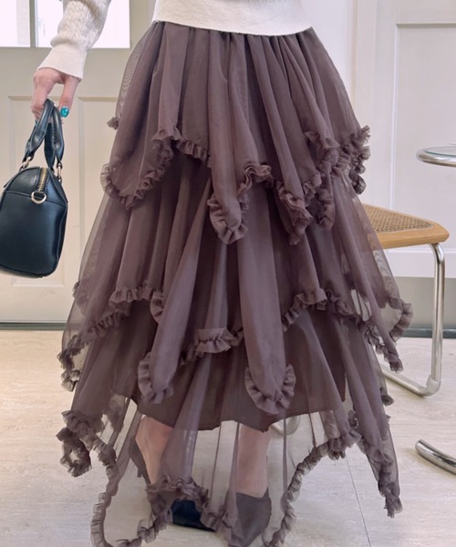 Ada.(エイダ)の「フリルチュール イレギュラーヘム ティアードスカート(スカート・レディース・ブラック/アイボリー/ブラウン・FREE)」の12枚目の写真