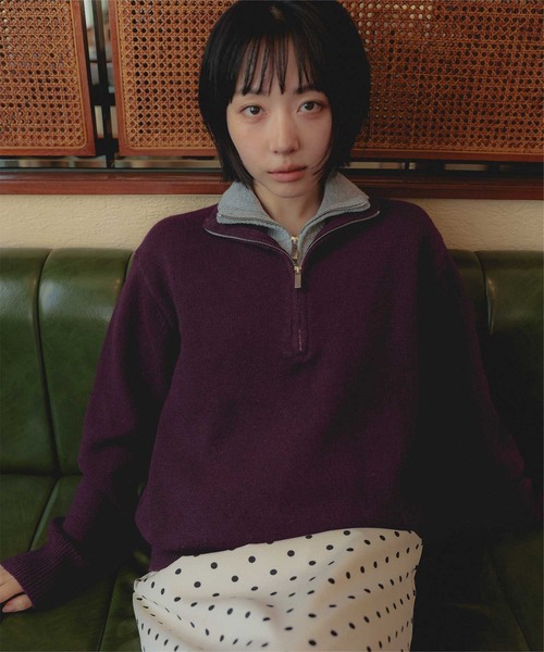 miette(ミエット)の「ダブルジップレイヤードライクニット(ニット/セーター・レディース・チャコール/ブラウン/パープル・FREE)」の1枚目の写真