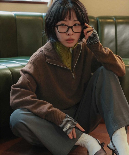 miette(ミエット)の「ダブルジップレイヤードライクニット(ニット/セーター・レディース・チャコール/ブラウン/パープル・FREE)」の3枚目の写真