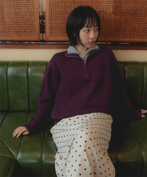 miette(ミエット)の「ダブルジップレイヤードライクニット(ニット/セーター・レディース・チャコール/ブラウン/パープル・FREE)」の7枚目の写真