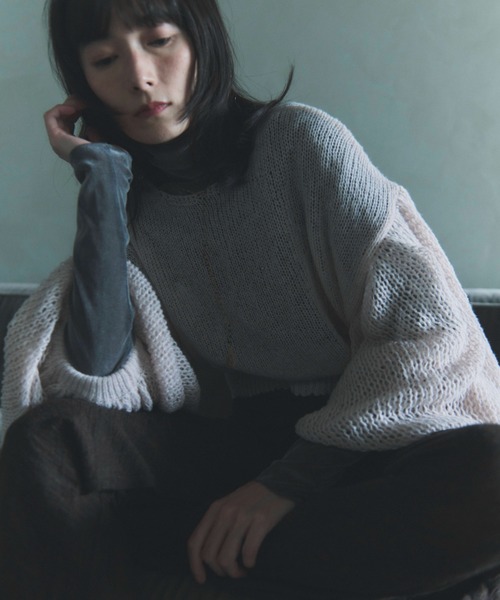 flaeu(フラユ)の「Sheer Balloon Sleeve Knit(ニット/セーター・レディース・ピンク/ブラック・FREE)」の7枚目の写真