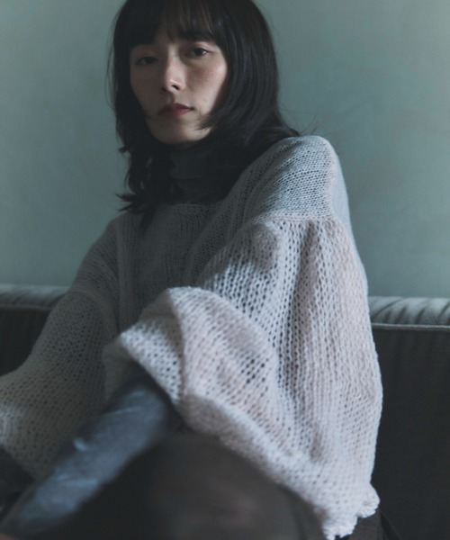 flaeu(フラユ)の「Sheer Balloon Sleeve Knit(ニット/セーター・レディース・ピンク/ブラック・FREE)」の8枚目の写真