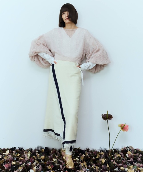 flaeu(フラユ)の「Sheer Balloon Sleeve Knit(ニット/セーター・レディース・ピンク/ブラック・FREE)」の13枚目の写真
