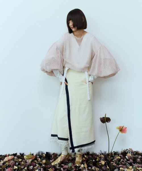 flaeu(フラユ)の「Sheer Balloon Sleeve Knit(ニット/セーター・レディース・ピンク/ブラック・FREE)」の14枚目の写真