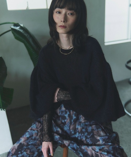 flaeu(フラユ)の「Sheer Balloon Sleeve Knit(ニット/セーター・レディース・ピンク/ブラック・FREE)」の15枚目の写真