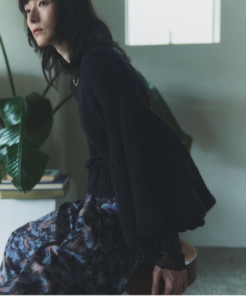 flaeu(フラユ)の「Sheer Balloon Sleeve Knit(ニット/セーター・レディース・ピンク/ブラック・FREE)」の16枚目の写真