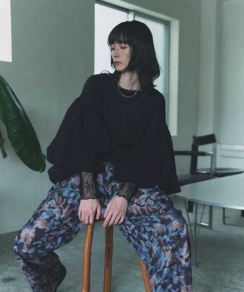 flaeu(フラユ)の「Sheer Balloon Sleeve Knit(ニット/セーター・レディース・ピンク/ブラック・FREE)」の18枚目の写真