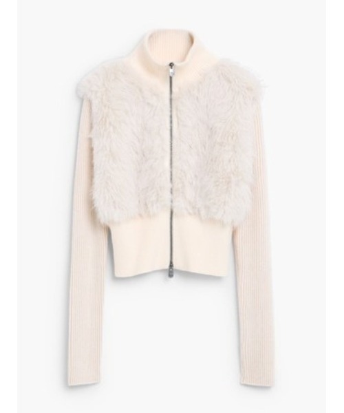 Desigual(デシグアル)の「Eco fur zip crop knit / エコファージップクロップニット(ニット/セーター・レディース・ホワイト/ブラック・S/M/L)」の1枚目の写真