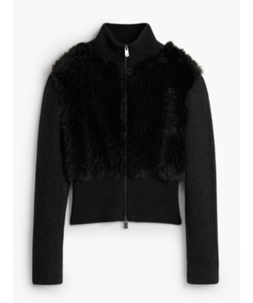 Desigual(デシグアル)の「Eco fur zip crop knit / エコファージップクロップニット(ニット/セーター・レディース・ホワイト/ブラック・S/M/L)」の2枚目の写真
