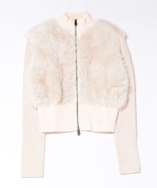 Desigual(デシグアル)の「Eco fur zip crop knit / エコファージップクロップニット(ニット/セーター・レディース・ホワイト/ブラック・S/M/L)」の3枚目の写真