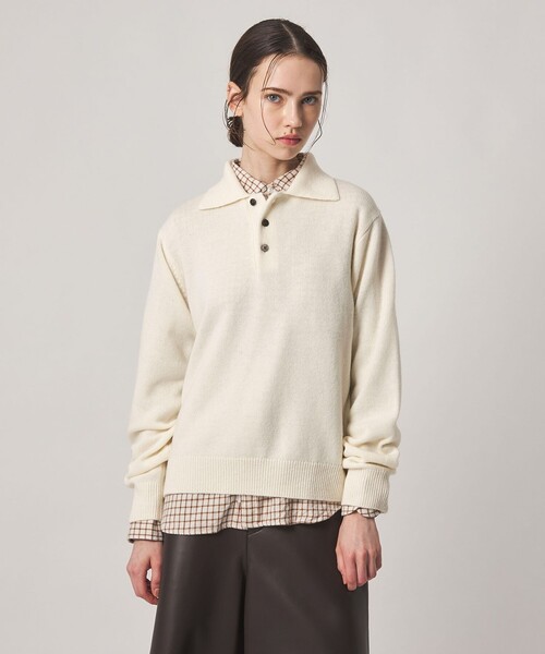 Steven Alan(スティーブンアラン)の「<Steven Alan>ウール カシミヤ ポロカラー ニット(ニット/セーター・レディース・ブラウン/ライトピンク/グレー/オフホワイト/ネイビー・FREE)」の2枚目の写真