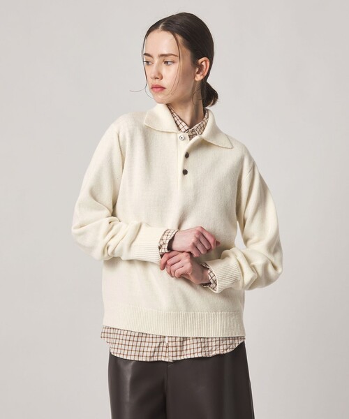 Steven Alan(スティーブンアラン)の「<Steven Alan>ウール カシミヤ ポロカラー ニット(ニット/セーター・レディース・ブラウン/ライトピンク/グレー/オフホワイト/ネイビー・FREE)」の9枚目の写真