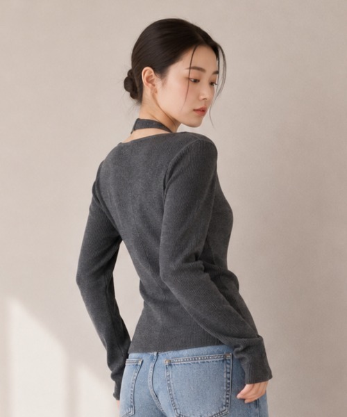 center i（センターアイ）の「フロントタイ レイヤード風リブニットトップス（ニット/セーター・レディース・ブラウン/グレー・FREE）」の8枚目の写真
