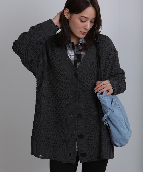 Seop(セオピ)の「オーバーシルエットビッグサイズVネック ニットカーディガン(カーディガン/ボレロ・レディース・ワインレッド/ベージュ/ブラウン/グレー/ブラック・M)」の14枚目の写真