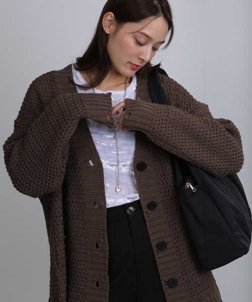 Seop(セオピ)の「オーバーシルエットビッグサイズVネック ニットカーディガン(カーディガン/ボレロ・レディース・ワインレッド/ベージュ/ブラウン/グレー/ブラック・M)」の9枚目の写真
